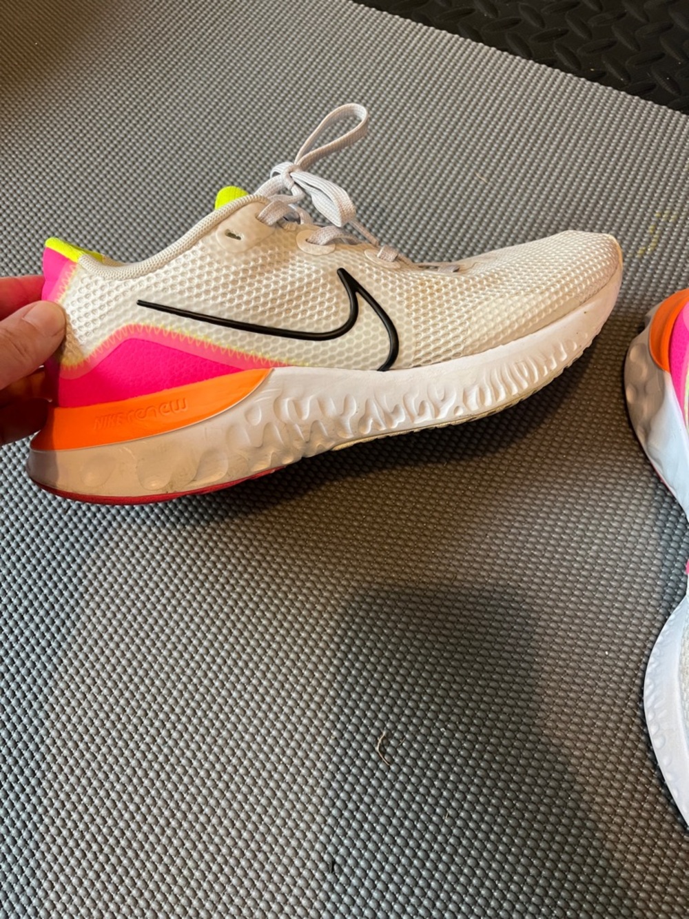 Nike Women's White Running Shoes with Pink and Orange Accents